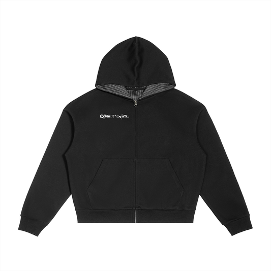Contrast Plaid Fake ID Zip Up